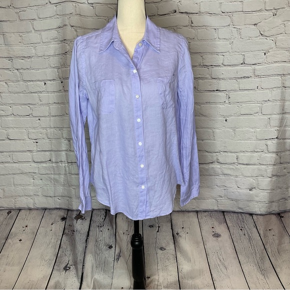 Lilly Pulitzer Pearly Purple Sea View Linen Long Sleeve Button Down Shirt Medium - Picture 2 of 16